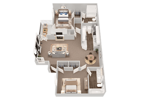Camelia, two-bedroom, two-bathroom floor plan rendering at Summerchase at Riverchase Apartments